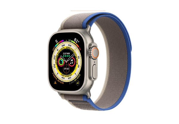 MNHL3AE/A /Apple Watch Ultra GPS + Cellular, 49mm Titanium Case with Blue/Gray Trail Loop -Infinix S/M Blue / Device / 49MM