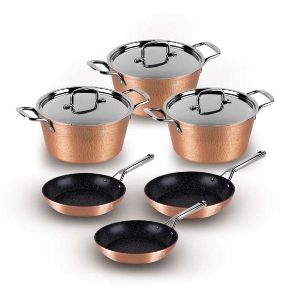 5999108472855 / BerlingerHaus cookware set 9pcs copper hammared collection 9 PIECES / NON-STICK
