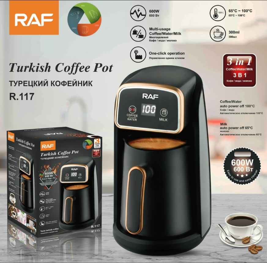 R.117 / RAF Turkish Coffee Maker 600W,300ml ,multi usage, Milk ,Water ,Coffee 300ml / BLACK