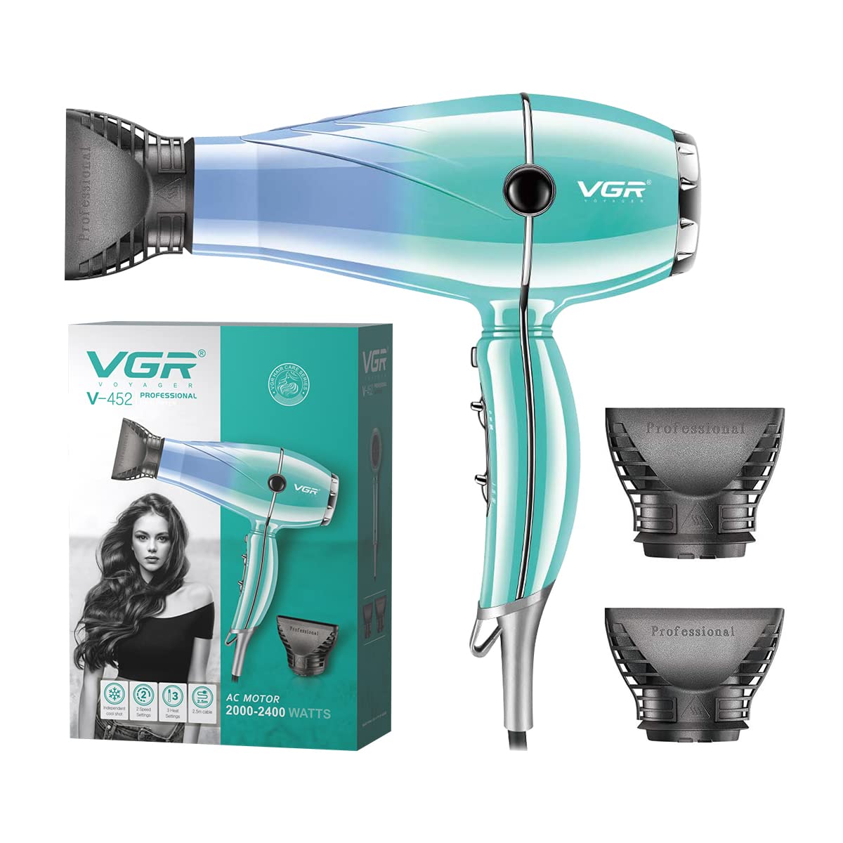 V-452 / VGR Hair dryer 2200watt AC Motor hair Dryer / 2200 watt / BLACK