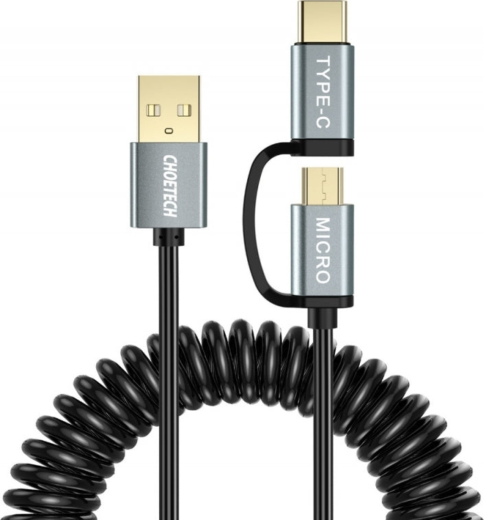 XAC-0012-101/Choetech 2-in-1 usb-A to type-c + micro spring PVC cable black Type-C / Black / N/A