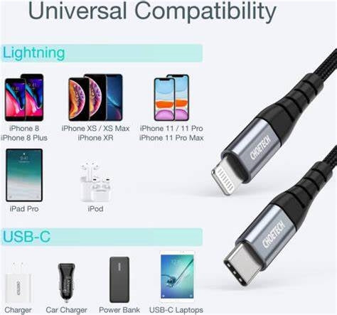 "IP0041/CHOETECH USB C to Lightning Cable 2m [MFi Certified] PD Fast Charging Cable Braided Data Syn Fast Charging / Black / N/A