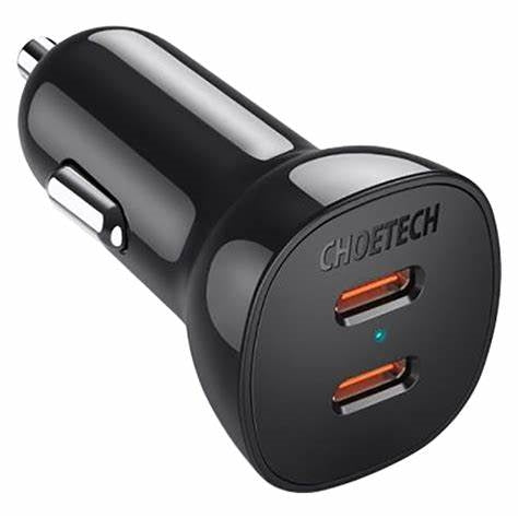 TC0008/Choetech Dual USB-C Fast Car Charger 40W black CHARGER / Black / N/A