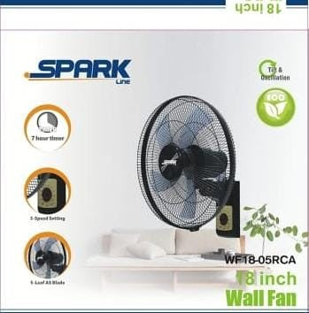 WF18-05RCA / spark line Wall Fan with remote 18'' 65w BLACK / WALL