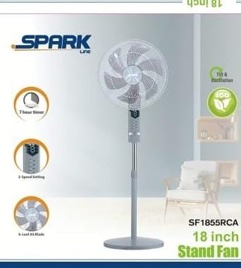SF1855RCA / spark line Stand Fan with Remote  18'' 70w WHITE / STAND