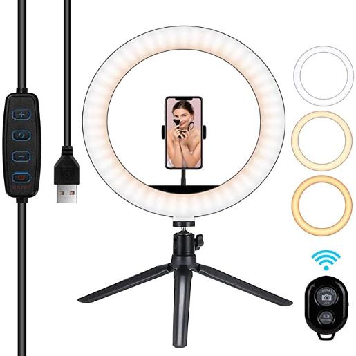 CK-01/REMAX SELFIE HOLDER WITH RING LIGHT,Livestream Pin And LED Set With 3 Phone Clips HOLDER / Black / N/A