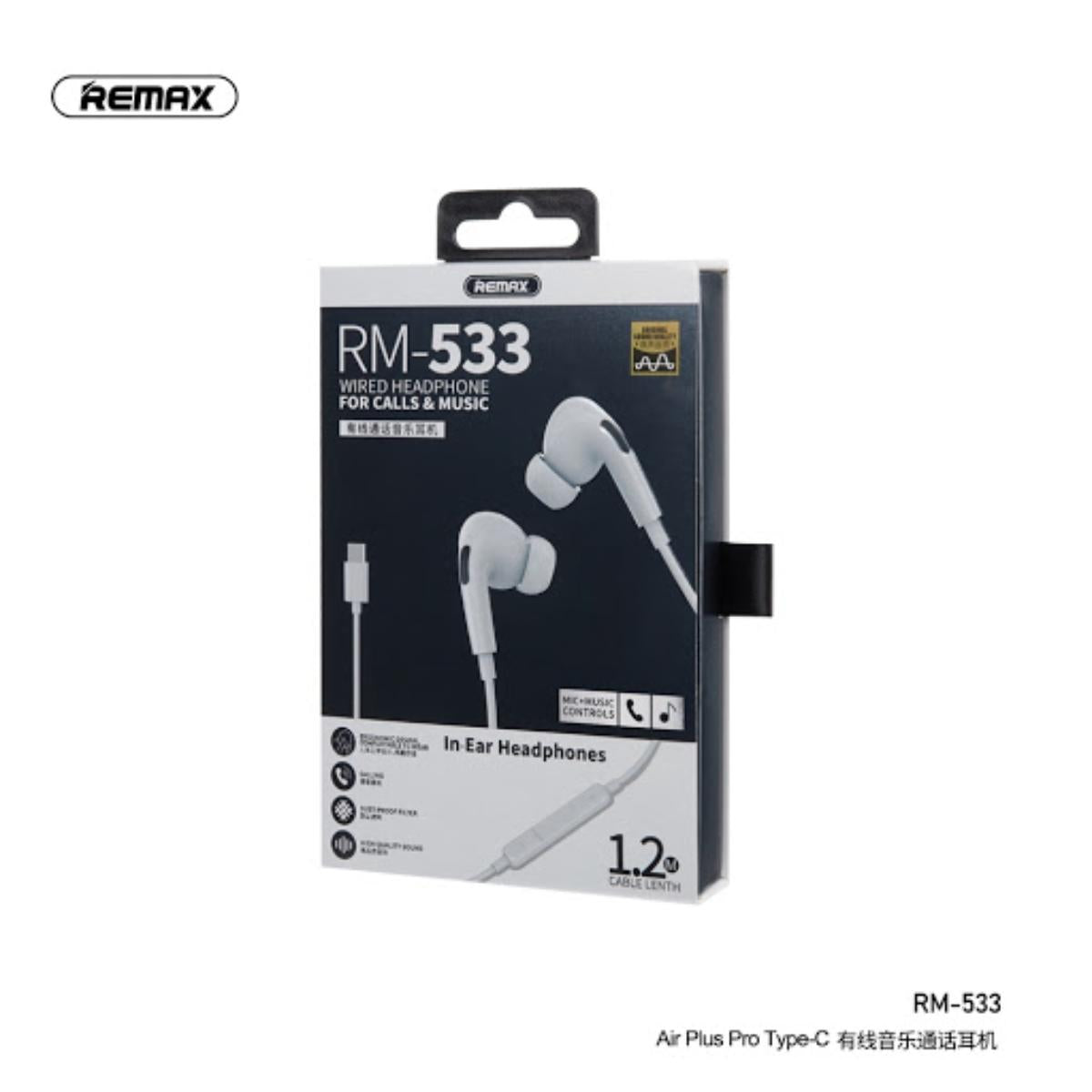 RM-533/REMAX AirPod Pro Type-C Wired Headphones Bass Stereo Wired Earbuds Sports Earphone Music Head AirPod / Black / Wired