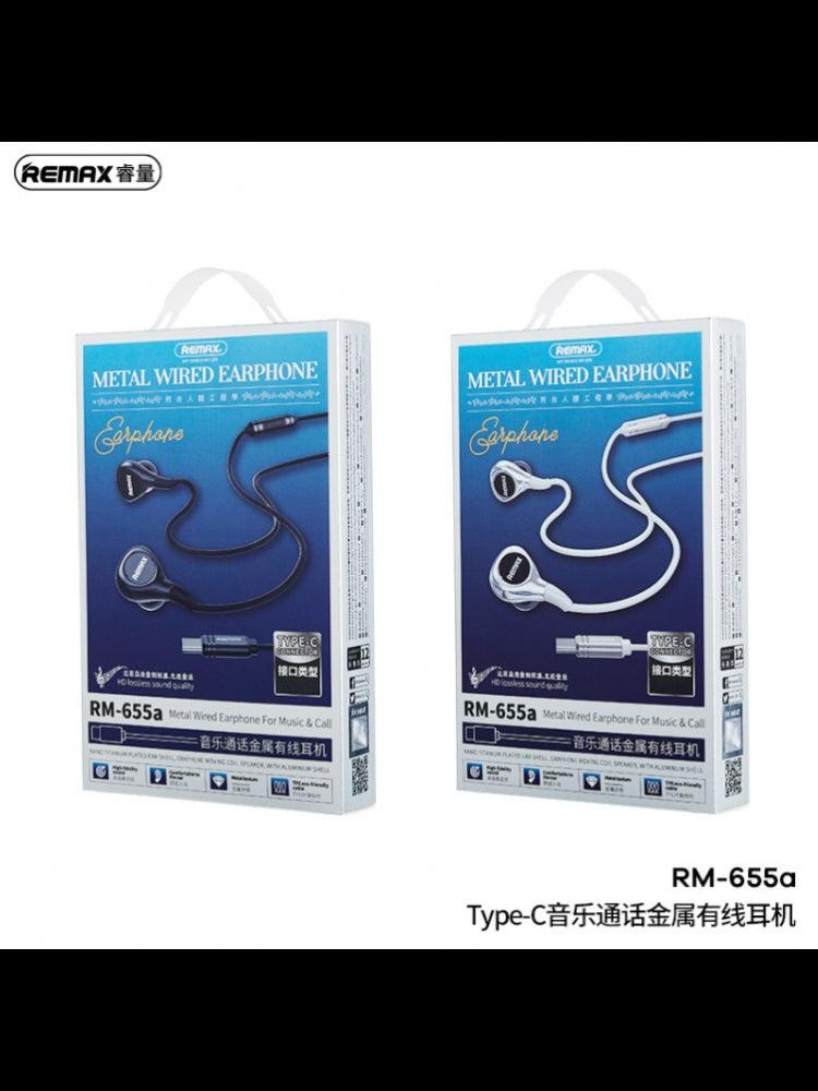 RM-655a/REMAX Metal Music earphone RM-655a For type C (Samsung is Compatible) Earphone / Black / Wired