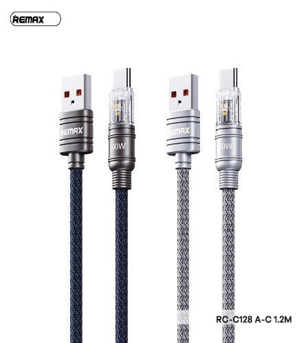 RC-C128/REMAX BOUNDLESS Series 5A Type-C To USB-A 100 W Fast Charging Data Cable 1.2m With Light