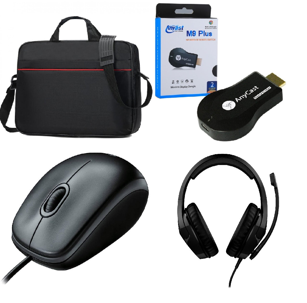 BAG3/Bundle - Laptop BAG + keybord protictive film + cleaner + MOUSE USB + HEADSET case / Black / Wired