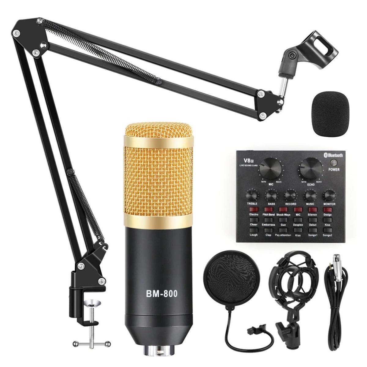 BM800/GBT CONDENSER MICROPHONE,Adventurers Bm-800 Microphone with V8 Soundcard for Studio Recording Case / Black / N/A