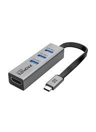 MediaHub-C3/Promate 3-Ports 4K HDMI Adapter 3.0 USB Hub, MediaHub-C3, Grey Adapter / Black / N/A