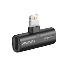 iHinge-LT/Promate iHinge-LT 2-In-1 Splitter Adapter with Lightning Connector, Black Adapter / Black / N/A