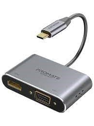 MediaHub-C2/Promate MediaHub-C2 USB-C to VGA and HDMI Adapter,MacBook Pro/Air, iPad Adapter / Black / N/A