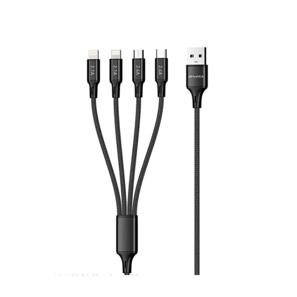 CL-129 / Awei  Multi USB 4 in 1 Data Cable 2.4A Fast Charging Wire For iPhone 11 13 Huawei Micro/Typ 4 IN 1