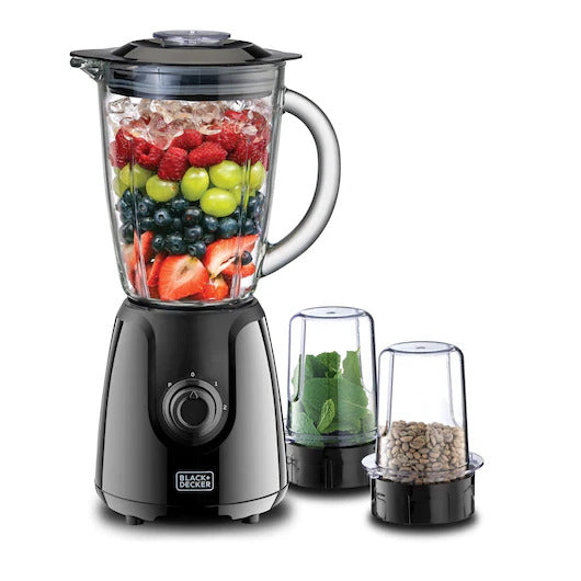 BX440G-B5 / Black + Decker 400W GLASS Blender with 2 grinder Mills, Black 400 / 1.5L / 3