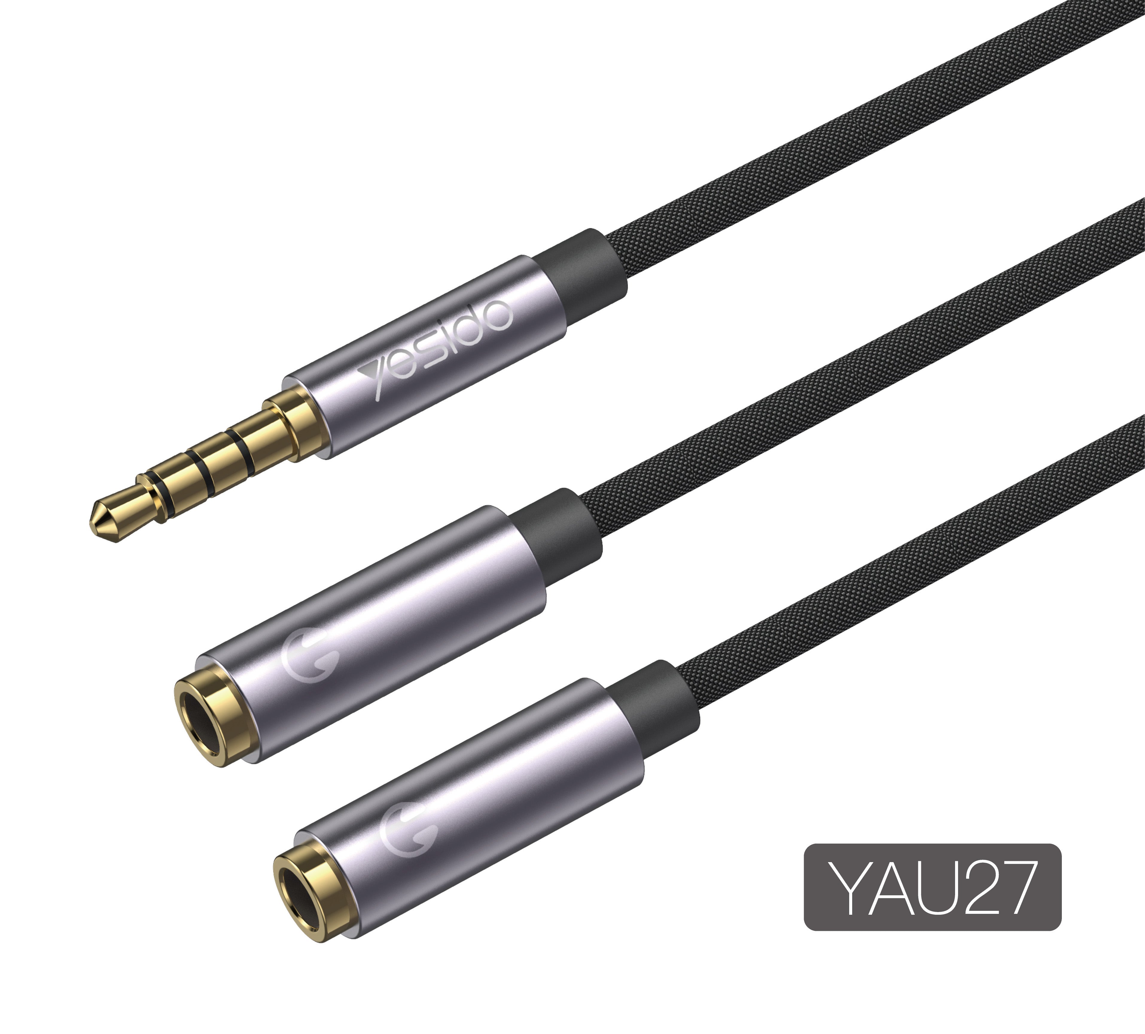 YAU-27/YAU-28/Yesido Audio Splitter 3.5mm Male to Dual 3.5mm Female Mirc. Headset Audio cables HEADPHONE / Black / Wired