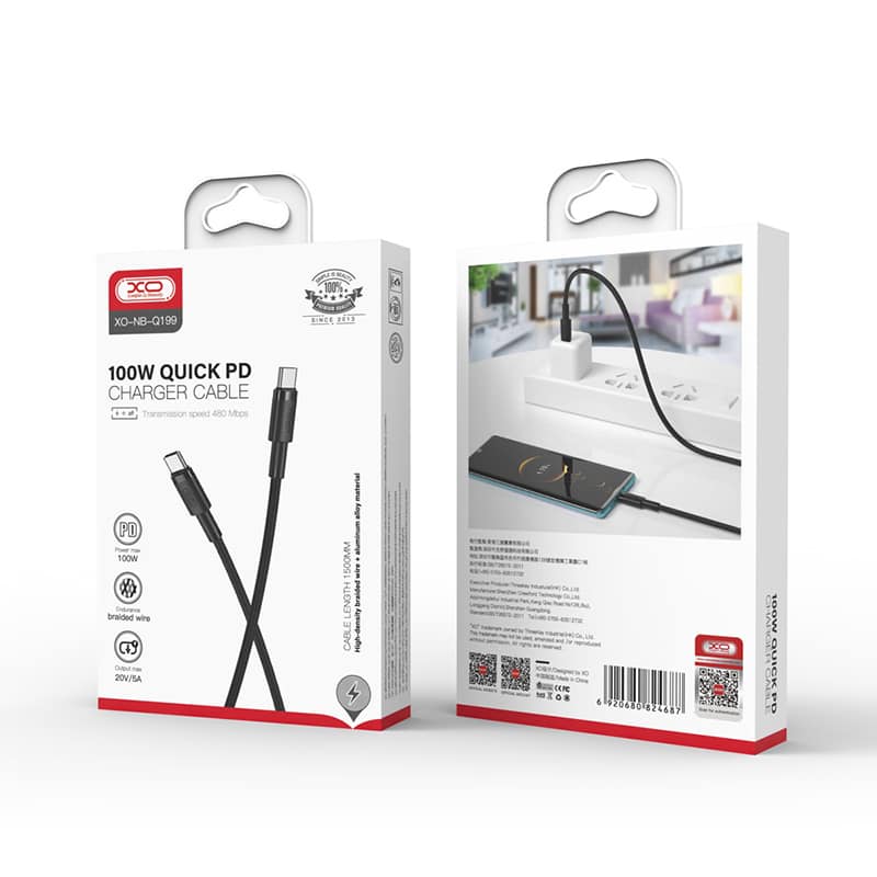 XO-NB-Q199/ TypeC to TypeC 100W PD fast charging cable 1500mm Fast Charging / Black / N/A