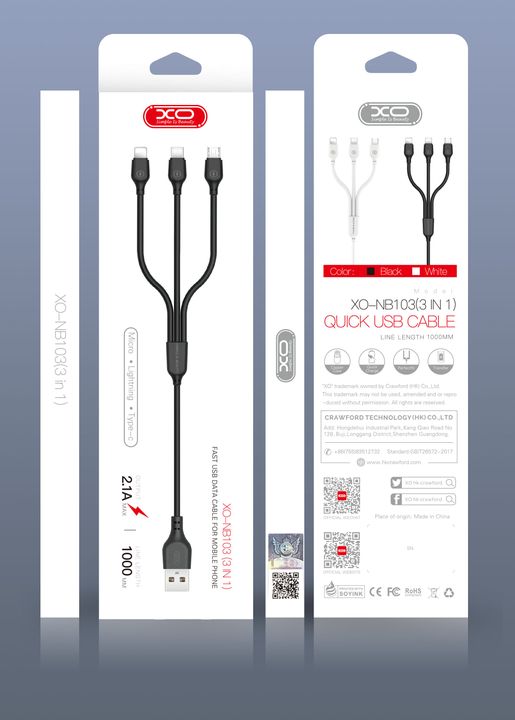 "NB103/XO USB cable 3 in 1 Cable / Black / N/A