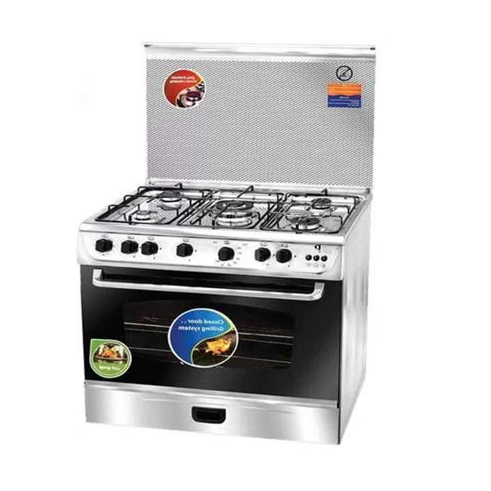 Sptech Gas Cooker Stainless Steel 90*60, With Fan, 5 Burners