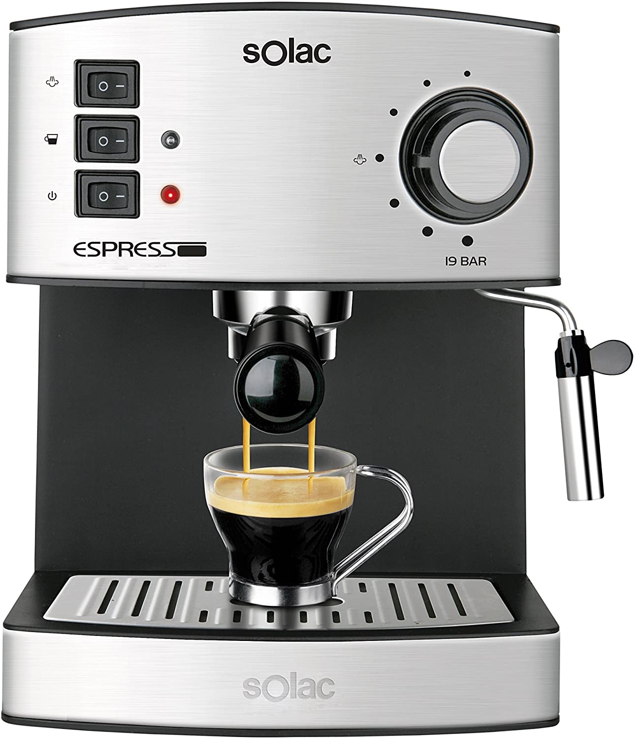 CE-4480 / Solac Eesspresso machine silver 850 watt 19 bar / self automation coffe  / 1.6L / Adjustab 1.6 L / silver
