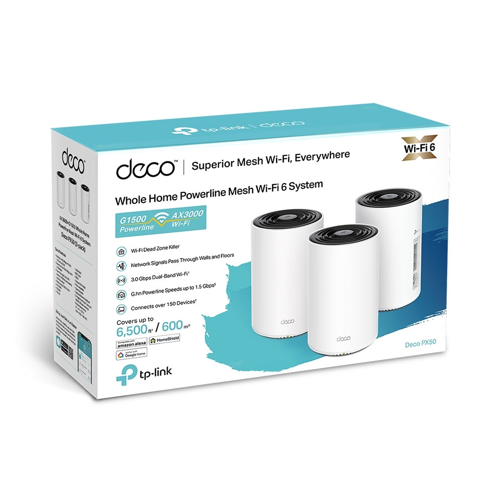 Deco PX50(3-pack) / TP-Link AX3000 + G1500 Whole Home Powerline Mesh Wi-Fi 6 System, white, SPEED: 5