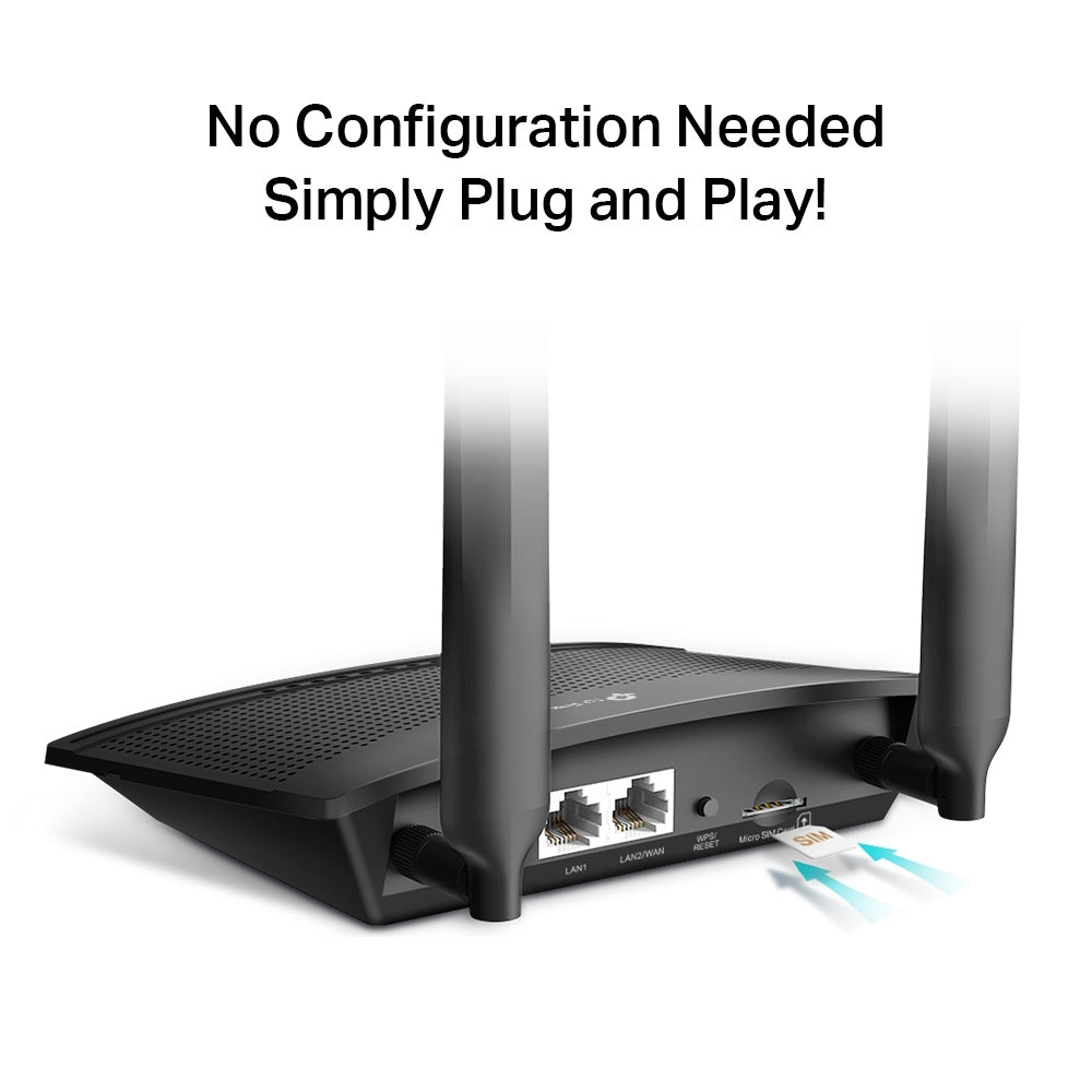 TL-MR100 / TP-Link 300Mbps Wireless N 4G LTE Router, Black, Build-In 150Mbps 4G LTE Modem, SPEED: 30