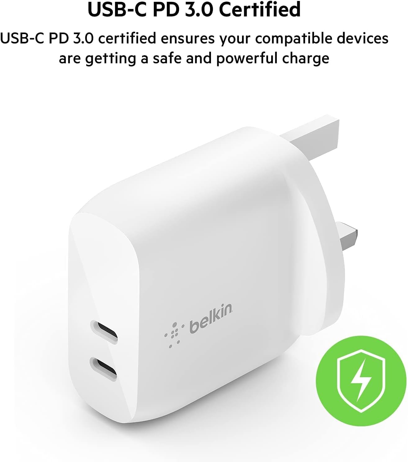 WCB006myWH /Belkin DUAL 20W USB-C WALL CHARGER  PD 40W  WHT- 745883825448 Plug / White / 20W USB-C WALL CHARGER  PD 40W