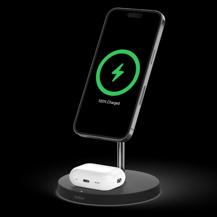 WIZ010vfBK/Belkin BOOST?CHARGE™ PRO 2-in-1 15W Wireless Charger Stand with MagSafe for Apple iPhone Wireless Charger / Black / Charger Stand with MagSafe for Apple iPhone