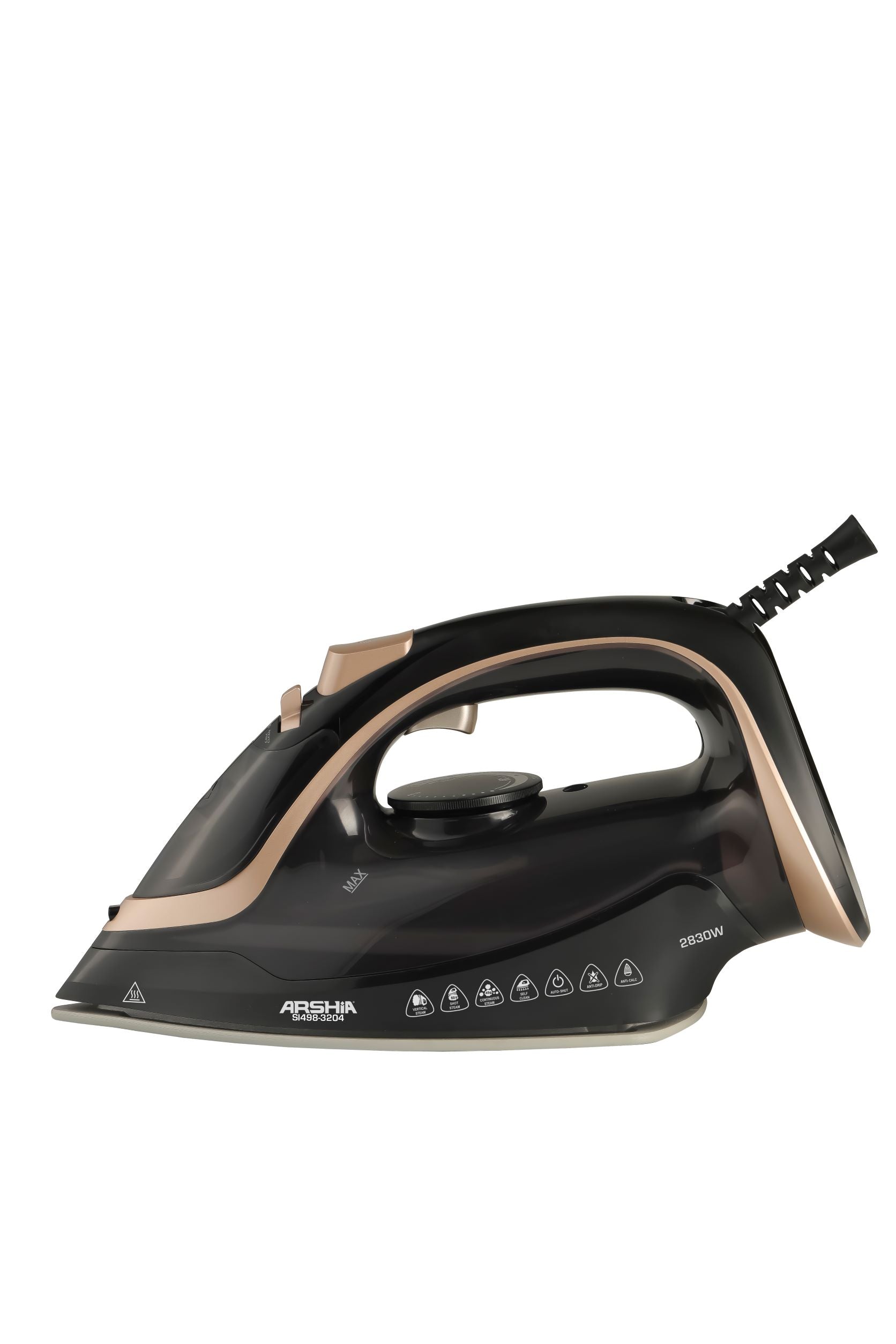 Arshia Steam Iron -2830Watt Black&Gold 200Ml Ceramic SoleplateAuto Shut Off Anti Drip