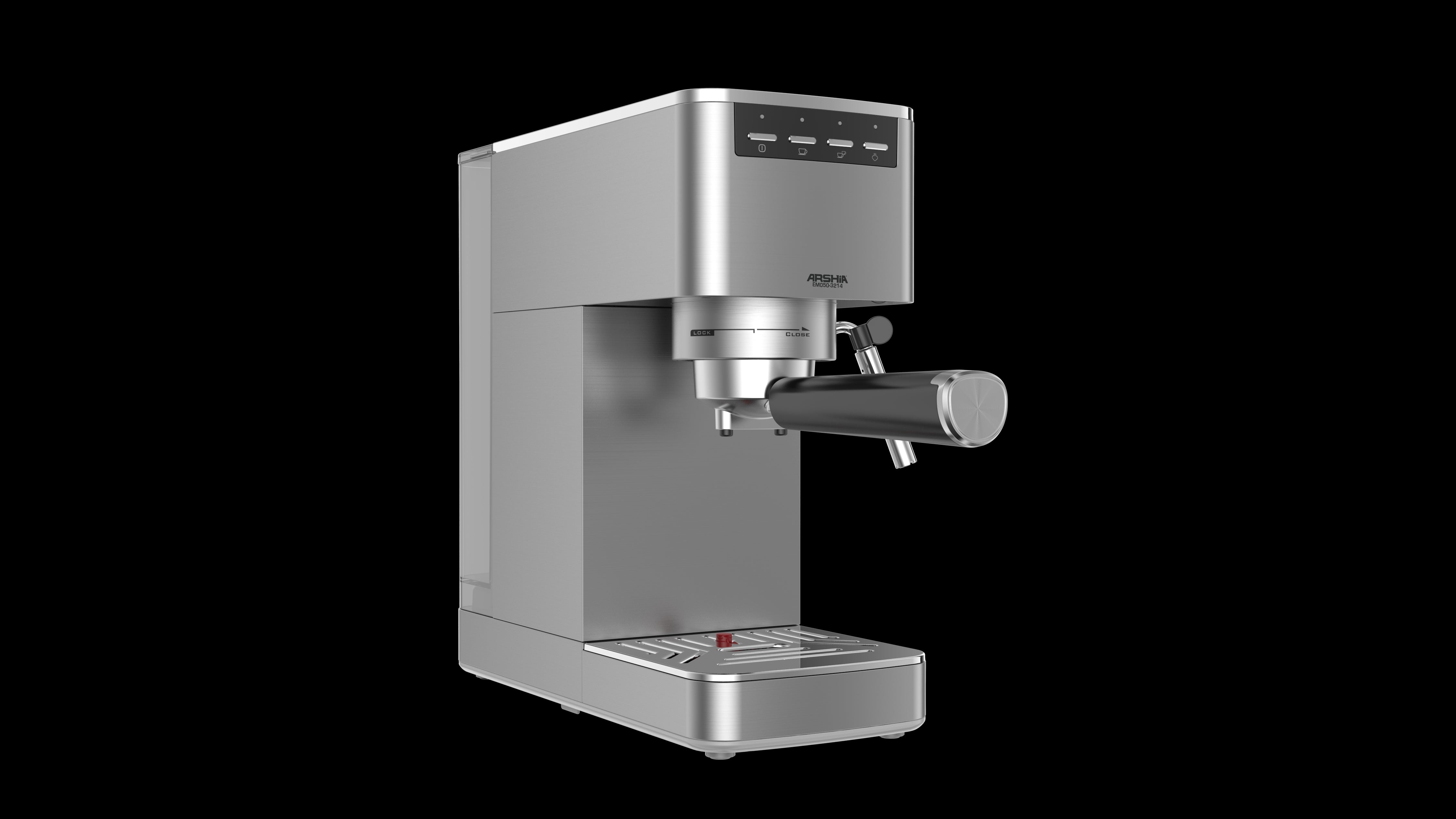 3214 / ARSHIA ESPRESSO MACHINE ,1.5 LTR TANK ,STEEL , 20 BAR , 1100 WATTMDIE-CASTING BOILER,1&2 CUP 1100 / 1500ML / American Coffee