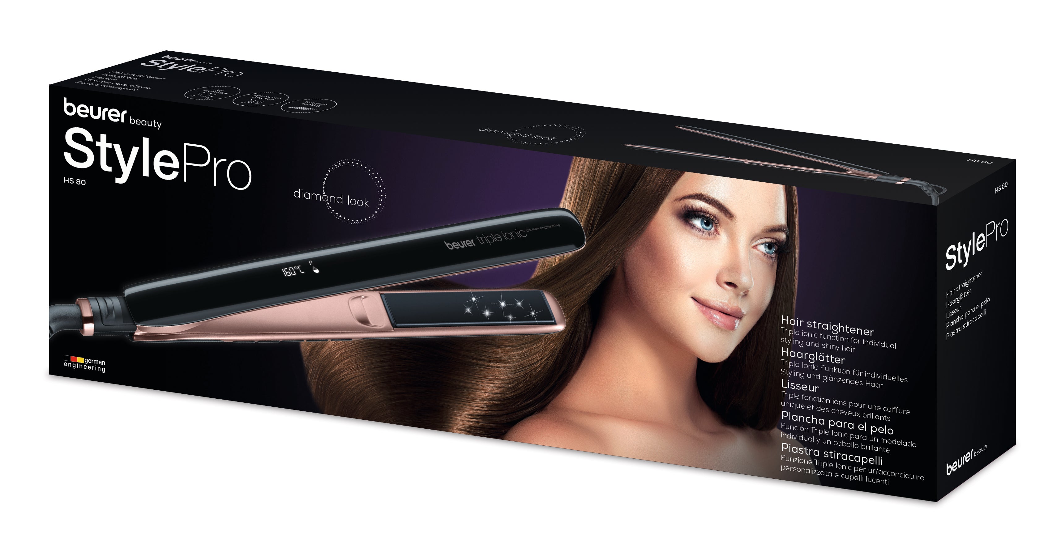 HS 80 / Beurer Hair straightener black, 120-220 watt ,Ionic function provides 3 styling levels Titan STRAIGHTENER / 220 WATTS