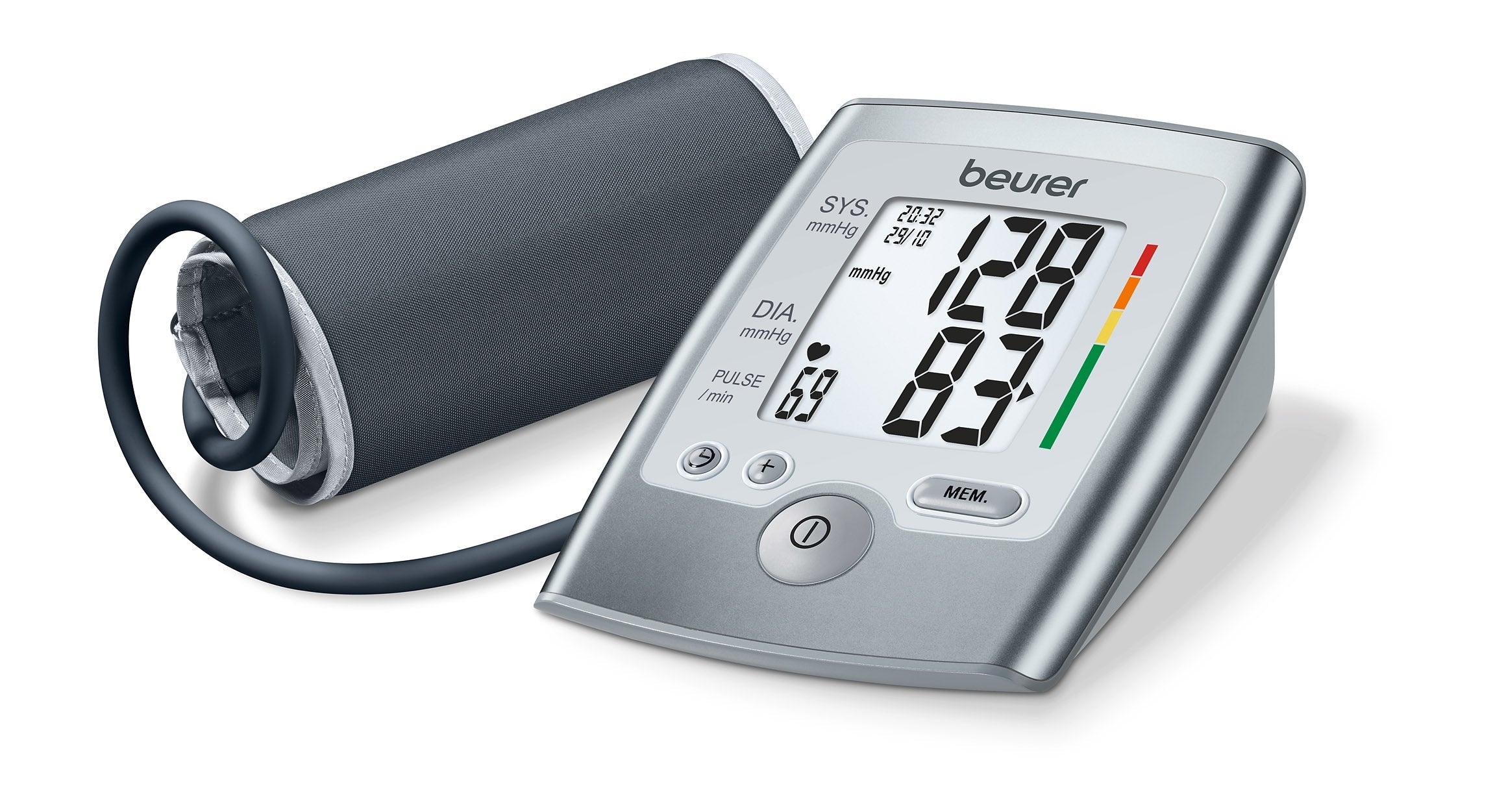 BM 35 / Beurer Upper Arm blood pressure silver,A blood pressure measurement that displays pulse or s