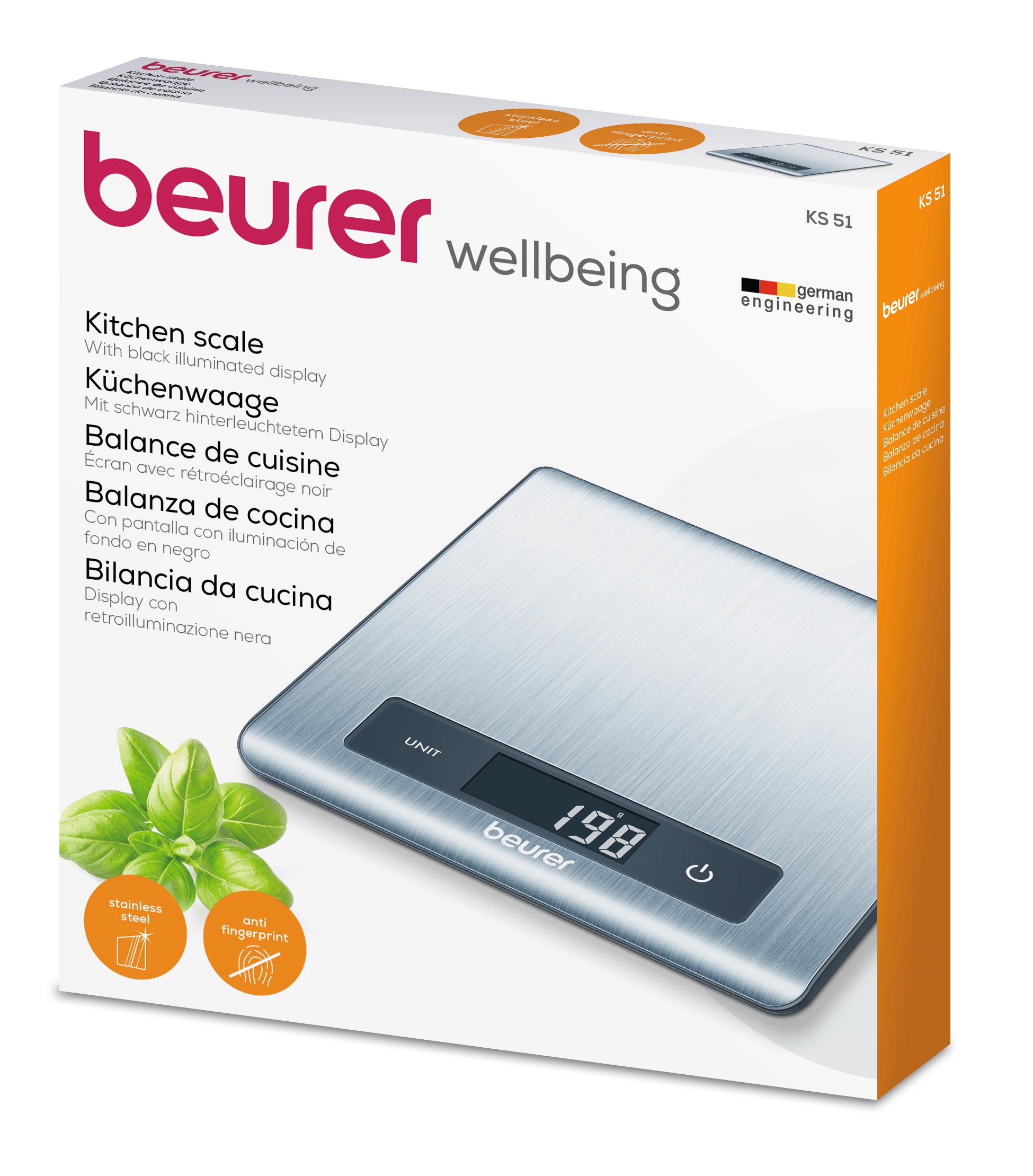 KS 51 / Beurer Kitchen Scale silver, A kitchen scale with an easy-to-clean painted surface, made of SILVER / 5 G